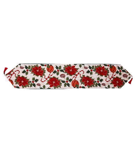 Napron Decorativ pentru Masa, Flippy, Model Flori, Tematica Craciun, 35 x 180 cm, Rosu