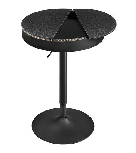VASAGLE Masa de bar neagra, 59x59x(83-105) cm – inaltime reglabila, compartiment de depozitare