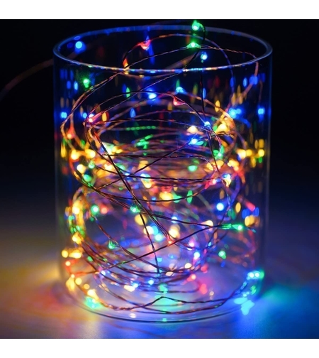 Instalatie de Craciun Liniara, Vafy®, Tip Liniara, Fir Cupru, 8 Jocuri de Lumini, cu Telecomanda, 10 m, 100 Led-uri, Alimentare USB, 4.5V, Multicolor