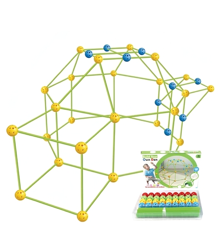 Kit de Constructie Fort 3D pentru Copii, Flippy, 560 g, 36 Sfere, 51 Tije, Panza Verde Impermeabil, 3 ani, Educativ, Multicolor