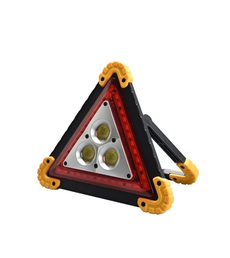 Triunghi Multifunctional de Avertizare, Vafy, Lanterna LED, Impermeabil IP65, 800 lm, 2 x AA, Functie Incarcare Telefon, USB si Micro USB, COB, Portocaliu