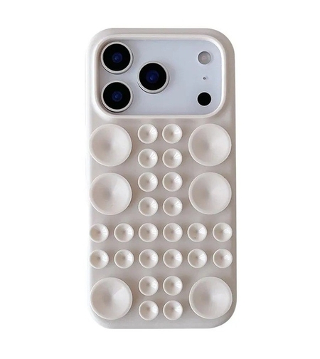 Husa cu Ventuze, Vafy, Compatibila iPhone 17, din Silicon, Interior Microfibra, Crem