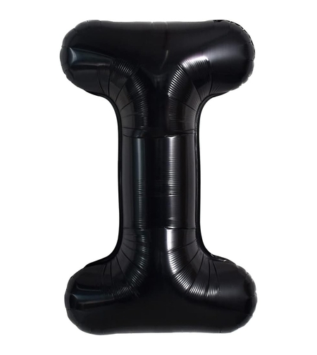Balon Folie Metalizata Litera I, Flippy, 40 cm, Umflati cu Heliu sau Aer, Ambalaj Individual, Pai inclus, Negru