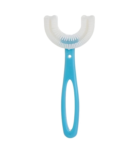 Periuta de Dinti in Forma de U, Flippy, pentru Copii 6-12 ani, Peri Moi, 12 cm, Model Inima, Culoare Albastru