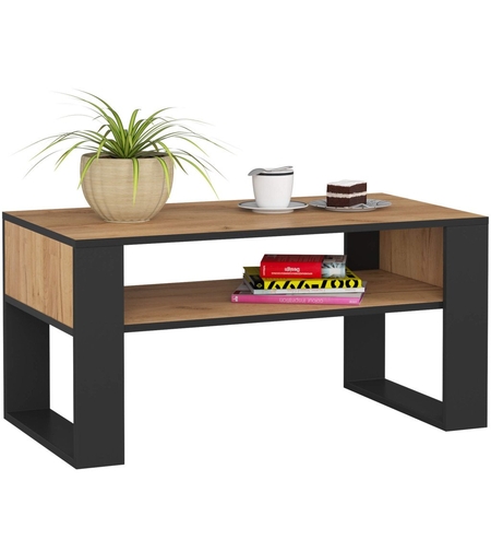 Masuta de cafea Domi cu raft inferior, blat laminat, 92x50x45 cm, stejar craft si negru