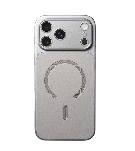 Carcasa Magnetica Mata, Vafy, Compatibila iPhone 17 Air, din TPU/PC si Piele Ecologica, Argintiu