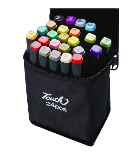 Markere cu Alcool Touch Room, Flippy, Paleta mare Set de 24+ de Culori, Capat Lat si Capat Precis, Geanta Inclusa, Multicolor