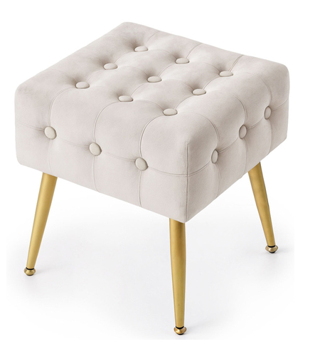 Taburet tapitat Quadra, velur, cu picioare metalice, 40x40x42 cm, bej