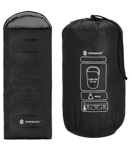 Sac de dormit tip mumie, cu geanta de transport, 210x73cm, 8-20grade, culoare negru