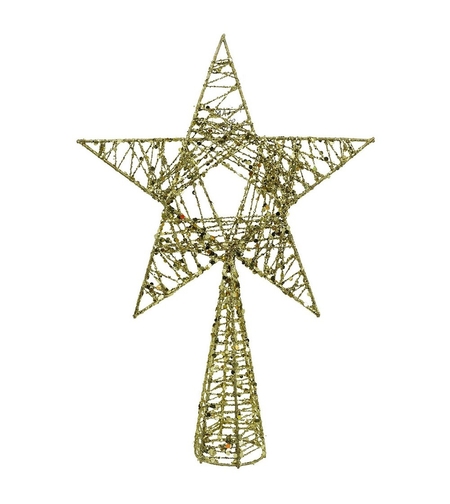 Varf decorativ de brad, Auriu, in forma de Stea, infasurata, din Plastic/Metal, 20 cm x 28 cm, Interior/Exterior, Flippy