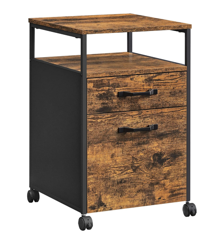 VASAGLE Dulap mobil tip rollbox pentru birouri, cu 2 sertare, stil industrial, 44x42x67cm, maro rustic