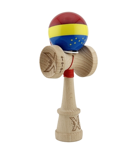 Kendama X Originala, Profesionala, Flippy, Tricolor Edition cu Stele, Super Sticky cu Cupe Mari KING SIZE V3, Rulment Metalic si Gaura in Baza, din Lemn 18 cm, Ata 62/65 cm, Multicolor