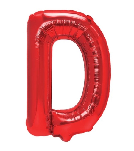 Balon Folie Metalizata Litera D, Flippy, 40 cm, Umflati cu Heliu sau Aer, Ambalaj Individual, Pai inclus, Rosu