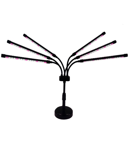 Lampa UV pentru cresterea plantelor, Flippy, conectare la retea, 30W, 6 capete, 108 LED-uri, ajustabila pana la 68.5 cm, Lumina Alb Mov