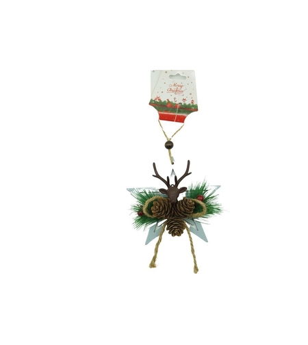 Ornament de brad stea cu cerb, Flippy, multicolor, lemn, 15 cm