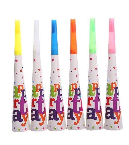 Set 6 Suflatori, Flippy, Colectia Happy Birthday, 20 cm, din Carton, Multicolor
