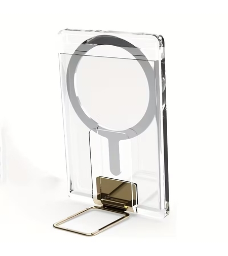 Husa pentru Carduri, Vafy, Compatibil cu Telefon Apple Magsafe, Accesoriu pentru Husa MagSafe, cu Suport Pliabil Auriu, Transparent