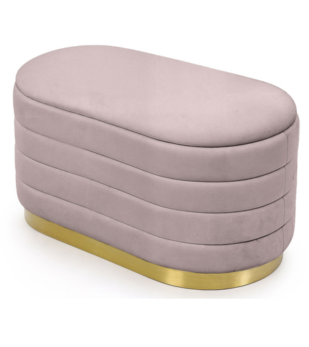 Bancheta tip puf cu depozitare, tapiterie velur, 80x42x42 cm, roz pudrat