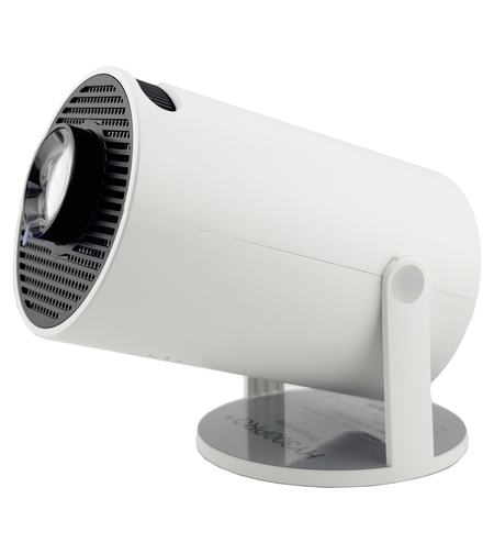 Video Proiector Portabil cilindric HY300PRO+, Flippy, Inteligent, ULTRA HD 1920 x 1080, Wireless, Compatibil cu Android/iOS, 13 x 11 x 9 cm, Alb