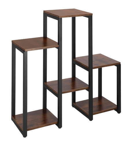 Suport pentru flori, 79x69x24 cm, negru/maro inchis – 6 rafturi, cadru metalic, design modern