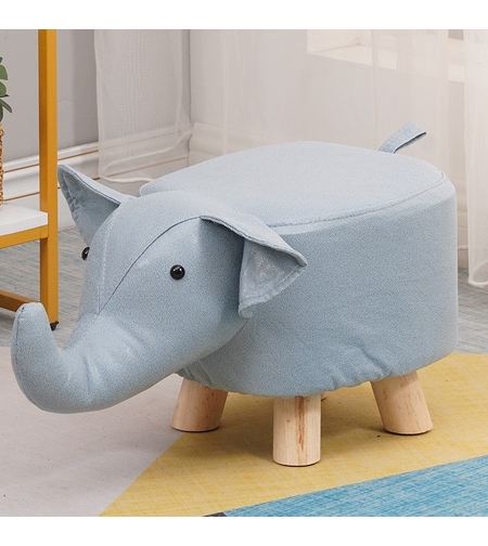 Taburet pentru Copii, Vafy, Scaun Tip Taburet, Model Elefant, din Lemn Masiv, Scaun pentru Copii, 30 x 25 x 25 cm, Albastru deschis