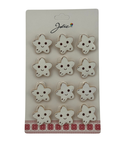 Set 12 Brose Martisor pentru Copii, Jolie, Model Stea care Zambeste, Alb