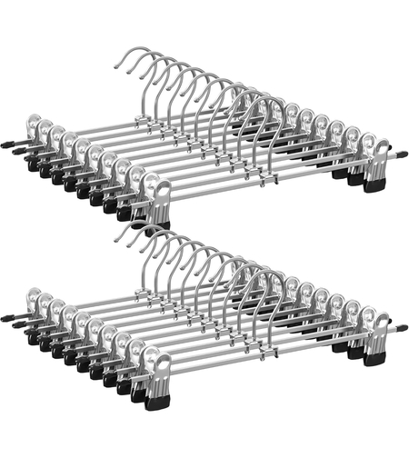 SONGMICS Set de 20 de umerase pantaloni din metal, cu cleme reglabile, carlige rotative 360°, 31 cm, argintiu