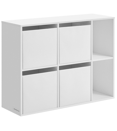 SONGMICS Etajera 6 compartimente, 4 sertare textile, PAL si MDF, 27x83x92 cm, alb