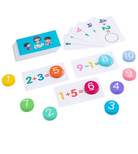 Joc Educational, Flippy, Invatare Adunare si Scadere, Cifre din Lemn, 46 Planse, +3 Ani, Multicolor