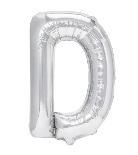 Balon Folie Metalizata Litera D, Flippy, 80 cm, Umflati cu Heliu sau Aer, Ambalaj Individual, Pai inclus, Argintiu