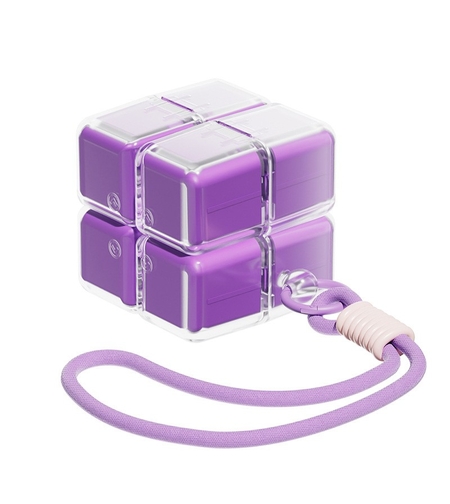 Cutie pentru Medicamente, Vafy, Model Rubik' Cube, cu Curea de Agatare, Dozator Portabil de Medicamente, Dispenser Pastile, estimat pentru 7 zile, 7.3 x 6 x 6 cm, Mov