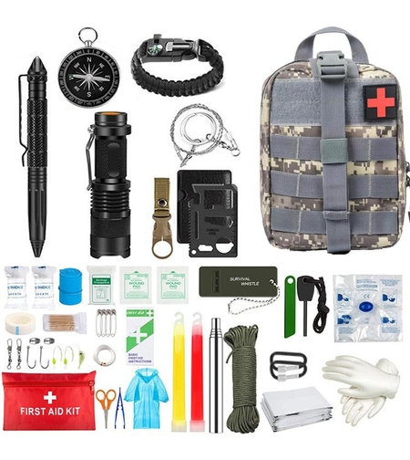 Kit supravietuire multifuncional Flippy, 42 de Instrumente Profesionale, Echipament de prim-ajutor, Drumetie, Camping