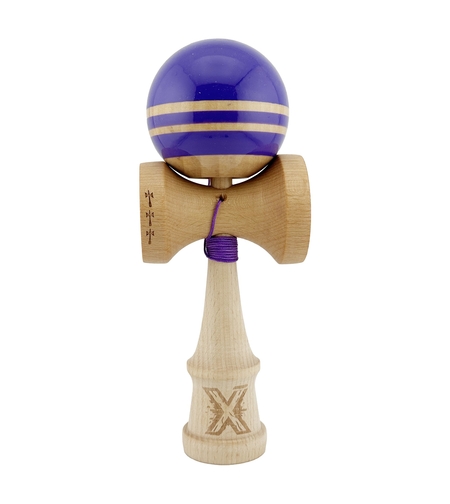 Kendama X Rainbow Originala, Profesionala, Flippy, Big Cups V2, Super Sticky cu Cupe Mari, Rulment Metalic, din lemn 18 cm, Ata 55 cm, Indigo/Maro