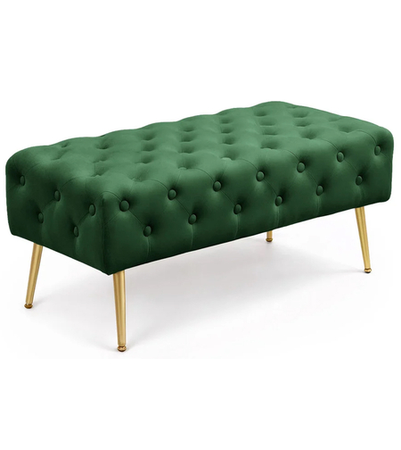 Taburet Monaco, tapitat cu catifea, tip banca, cu picioare metalice, 100x42x41 cm, verde