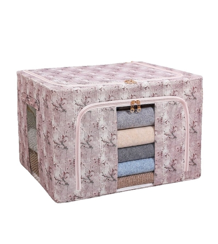 Cutie Depozitare, Vafy, 66L, din Material Textil, 50 x 40 x 33 cm, pentru Haine si Lenjerii, Model Floare de Prun, Roz