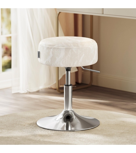 VASAGLE Taburet pentru masa machiaj, reglabil pe inaltime, rotativ 360°, sezut capitonat, 39x39x58 cm, alb crem