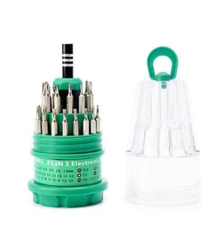 Set de Surubelnite 31-in-1 cu Clichet, Vafy, Set de Uz Casnic pentru Repararea Electronicelor Mici, Maner durabil Izolat Magnetic, 10 x 5 x 5 cm, Verde