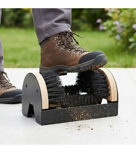 Curatator incaltaminte cu perii pentru exterior, cadru metalic si baza din lemn, 23x15x11 cm