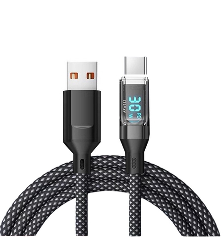 Cablu de Date Type C + USB, Flippy, Încarcare Super Rapida, 120 W, Afișaj Digital LED, 1 m, Negru