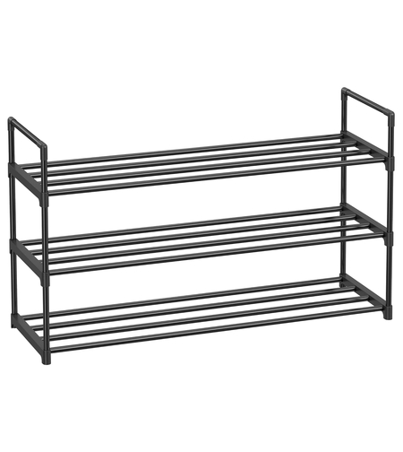 SONGMICS Suport pentru pantofi, cadru metalic cu 3 nivele, 12-15 perechi, stivuibil, 54x92x30cm, negru