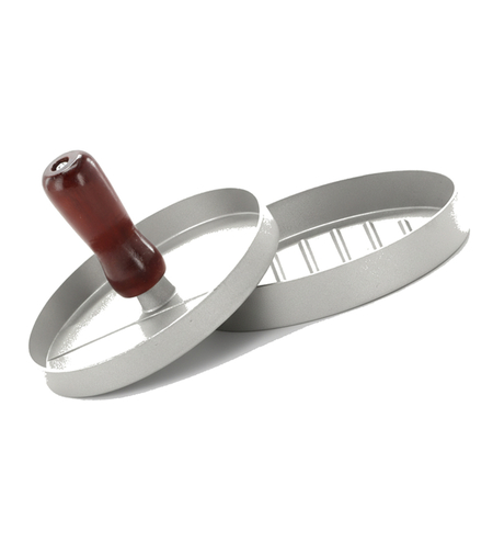 Presa pentru burgeri din aluminiu cu maner din lemn, 12x7 cm, gri