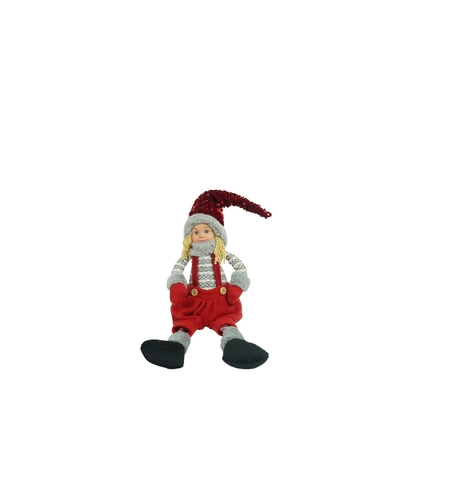 Ornament de Craciun papusa, Flippy, rosu/gri, textil, 62 cm