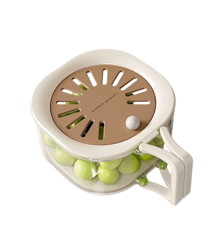 Cos de Scurgere pentru Fructe 2 in 1, Vafy, din Plastic Durabil, Filtru Telescopic, Scurgator de Fructe si Legume, pentru Uz Casnic, 15 x 15 x 8.5 cm, Maro/Bej