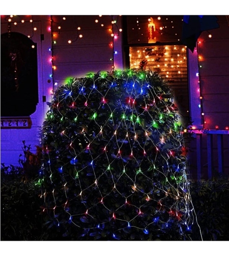 Instalatie Craciun Yoto, Tip Plasa, 3 m x 3 m, 320 LED-uri, Prelungitor 1.5 m, 8 Jocuri de Lumini, Interconectabila, Fir transparent, Interior/Exterior, Multicolor