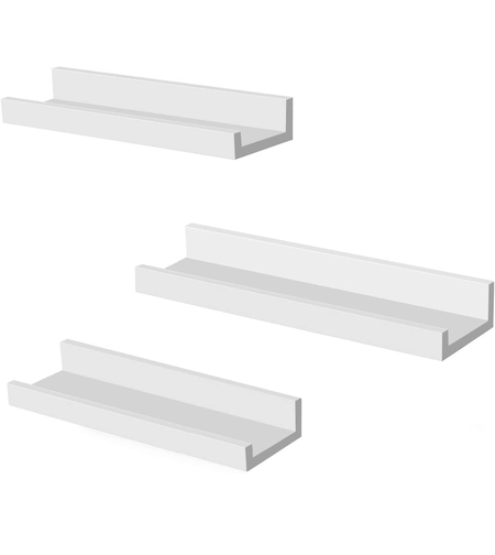 SONGMICS Set 3 rafturi de perete plutitoare din MDF, suport pentru rame foto, 38x10cm, alb