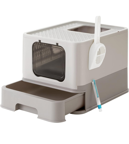 FEANDREA Litiera pentru pisici cu capac, tava extensibila, pentru pisici de pana la 15 kg, 54x43x38cm, gri