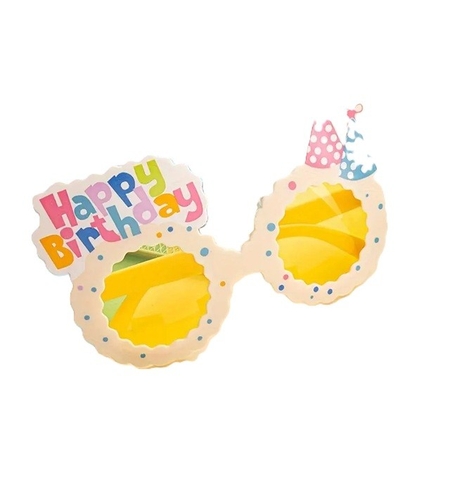 Ochelari Decorativi, Flippy, pentru Petrecere, din ABS, Unisex, Model Happy Birthday, 13.5 x 8.5 cm, Bej cu Lentile Galbene