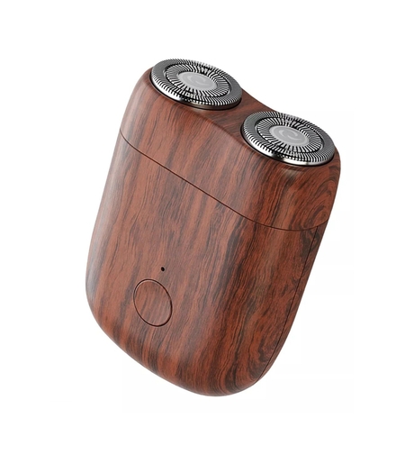 Mini Aparat de Ras Electric, Vafy, din ABS cu Fibra de Carbon, Portabil, Cap Rotativ Detasabil cu 2 Lame de Otel, Rezistent la Apa, Incarcare Type-C, Autonomie 45 min, Maro