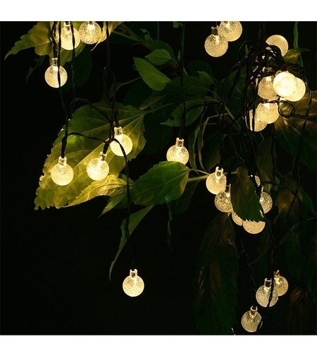 Instalatie Craciun, Tip Globuri de cristal, 50 Led-uri, 9.5 metri, Alb cald, Energie solara, Senzor de lumina, Vafy