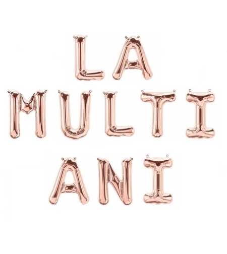 Set 10 Baloane din Folie Metalizata, Flippy, Figurine Litere, Model La multi ani, Tema Aniversare, 40 cm, Ambalaj Individual, Pai Inclus, Umflare cu Aer sau Heliu, Bej